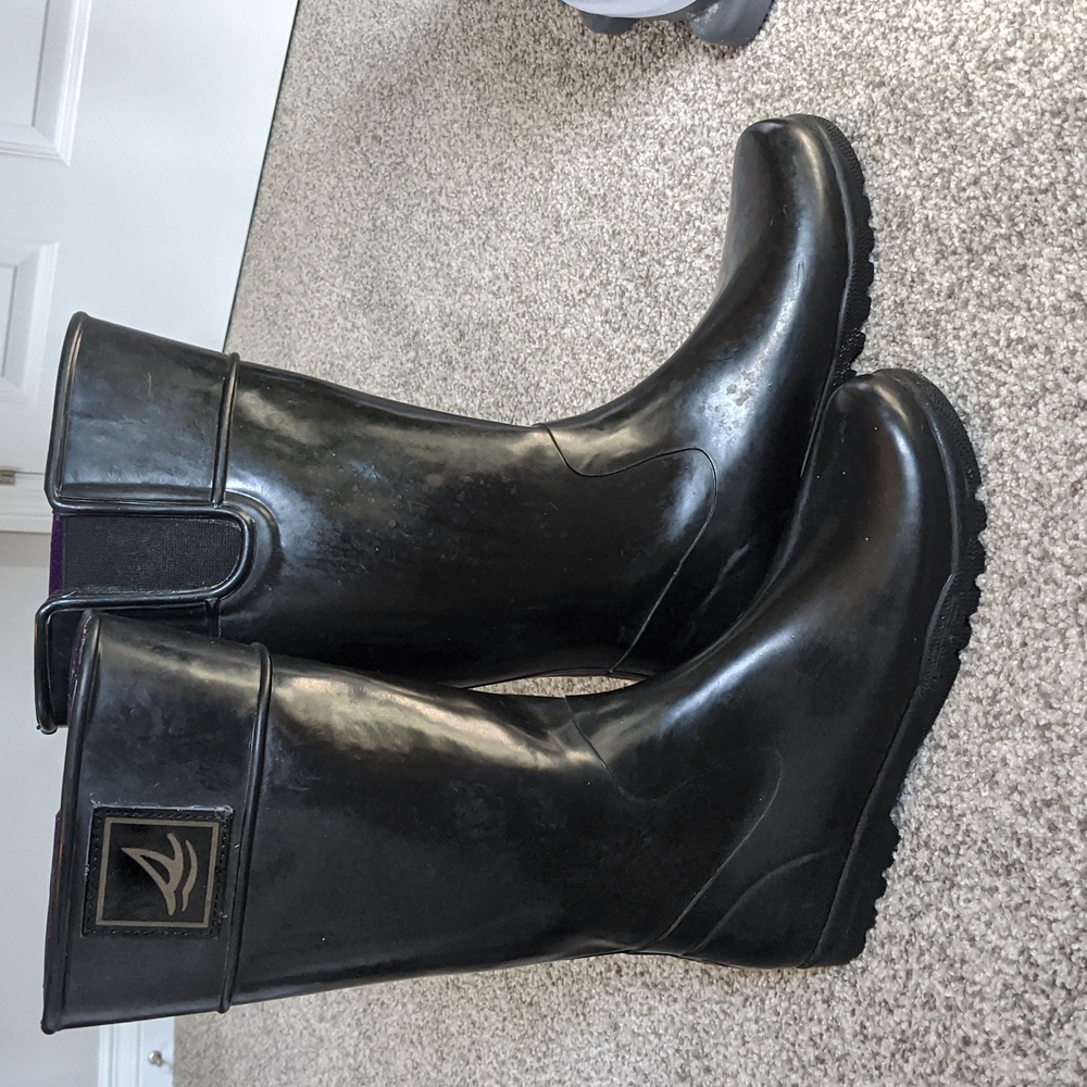 Sperry Top Sider tall black rubber rain boots - size 10